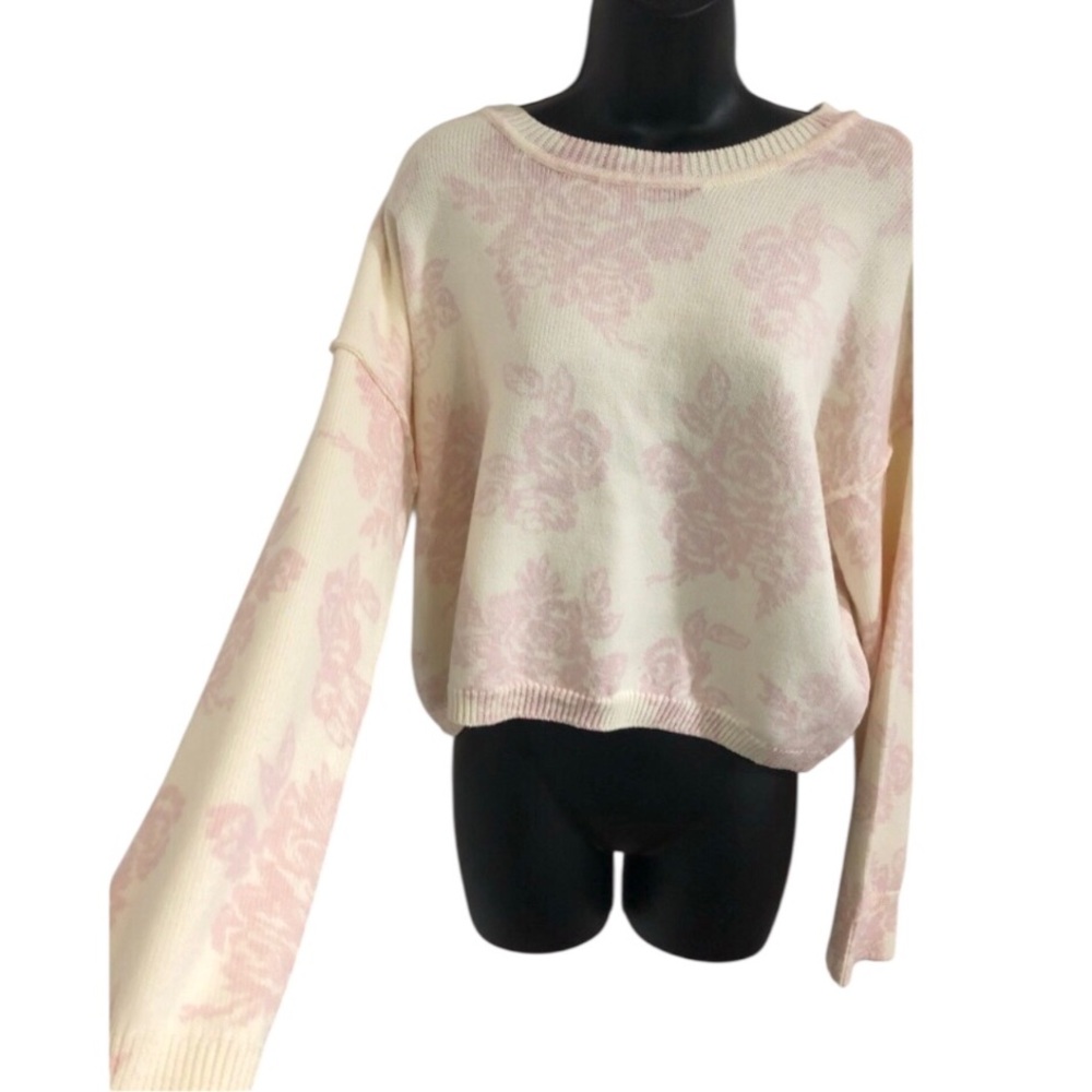 Jessica Simpson cream pink‎ floral flower printed sweater size medium brand new